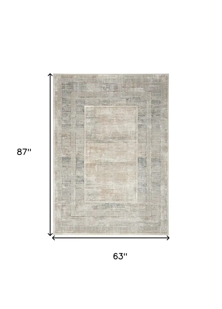 5' X 7' Ivory Blue and Gray Geometric Non Skid Area Rug