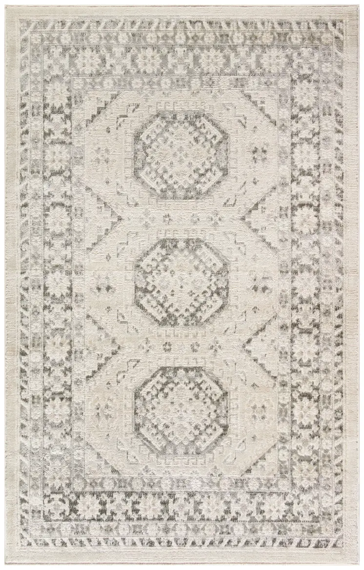 5' X 7' Ivory Blue and Gray Geometric Non Skid Area Rug