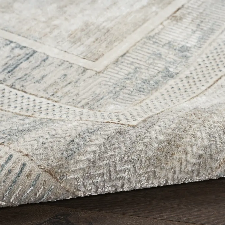 5' X 7' Ivory Blue and Gray Geometric Non Skid Area Rug
