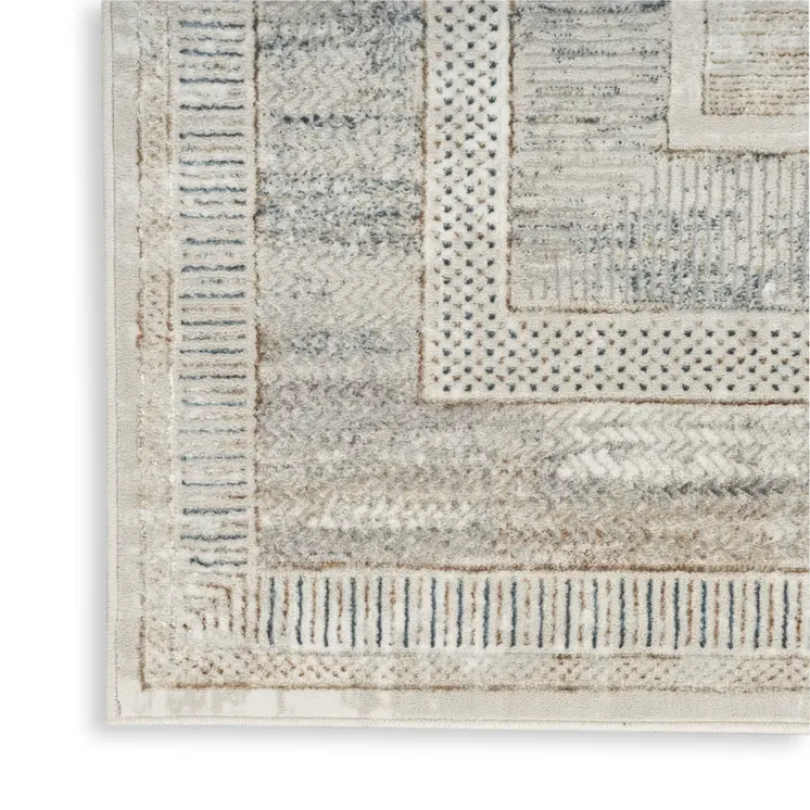 5' X 7' Ivory Blue and Gray Geometric Non Skid Area Rug