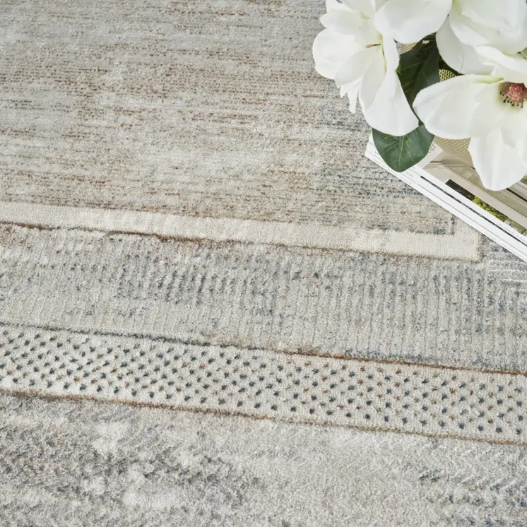 5' X 7' Ivory Blue and Gray Geometric Non Skid Area Rug