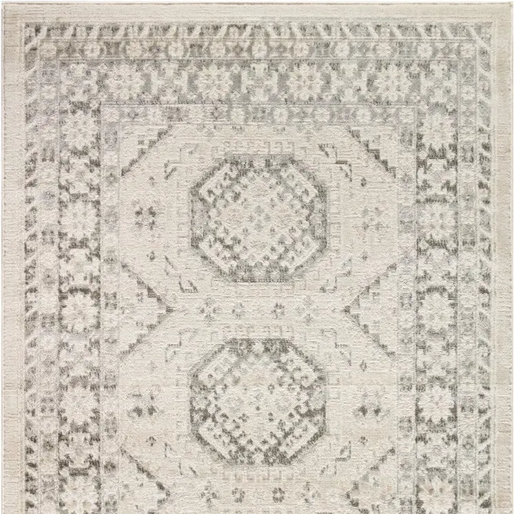 5' X 7' Ivory Blue and Gray Geometric Non Skid Area Rug