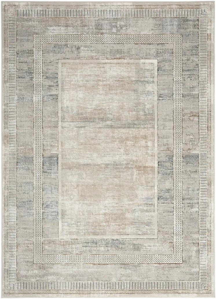 5' X 7' Ivory Blue and Gray Geometric Non Skid Area Rug