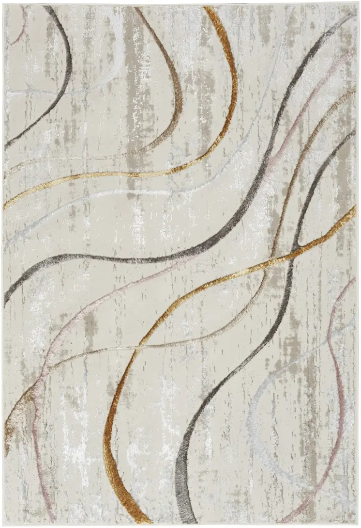 5' X 7' Ivory Black and Brown Abstract Non Skid Area Rug