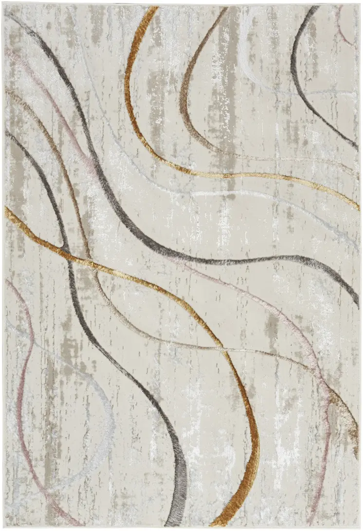 5' X 7' Ivory Black and Brown Abstract Non Skid Area Rug