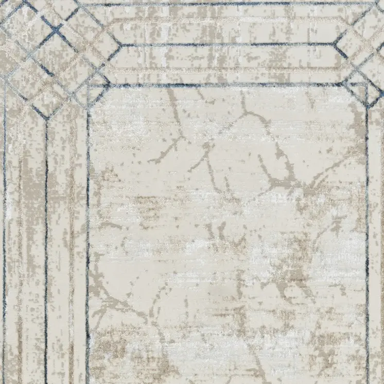 5' X 7' Ivory Blue and Gray Geometric Non Skid Area Rug