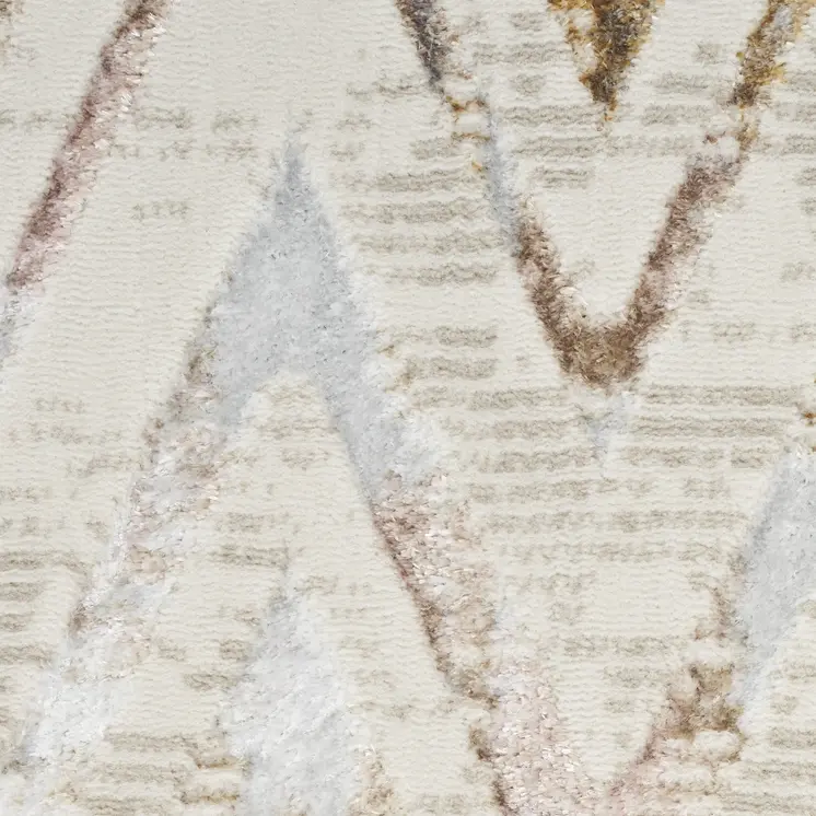 5' X 7' Beige Blue and Ivory Chevron Distressed Non Skid Area Rug