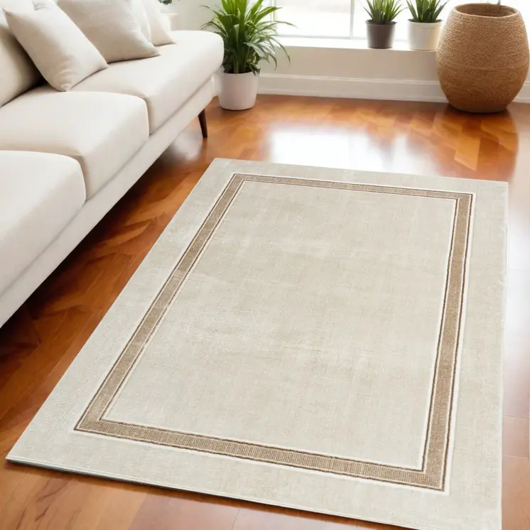 5' X 7' Ivory and Brown Geometric Non Skid Area Rug
