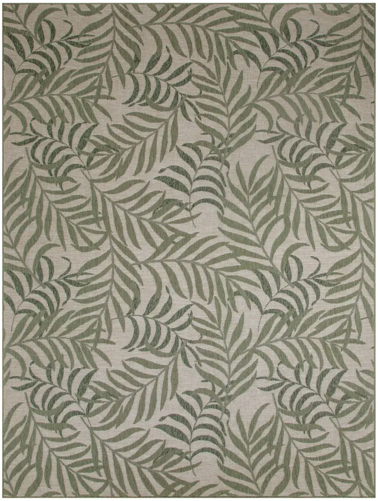 8' X 10' Ivory And Green Palm Leaf Indoor Outdoor Area Rug