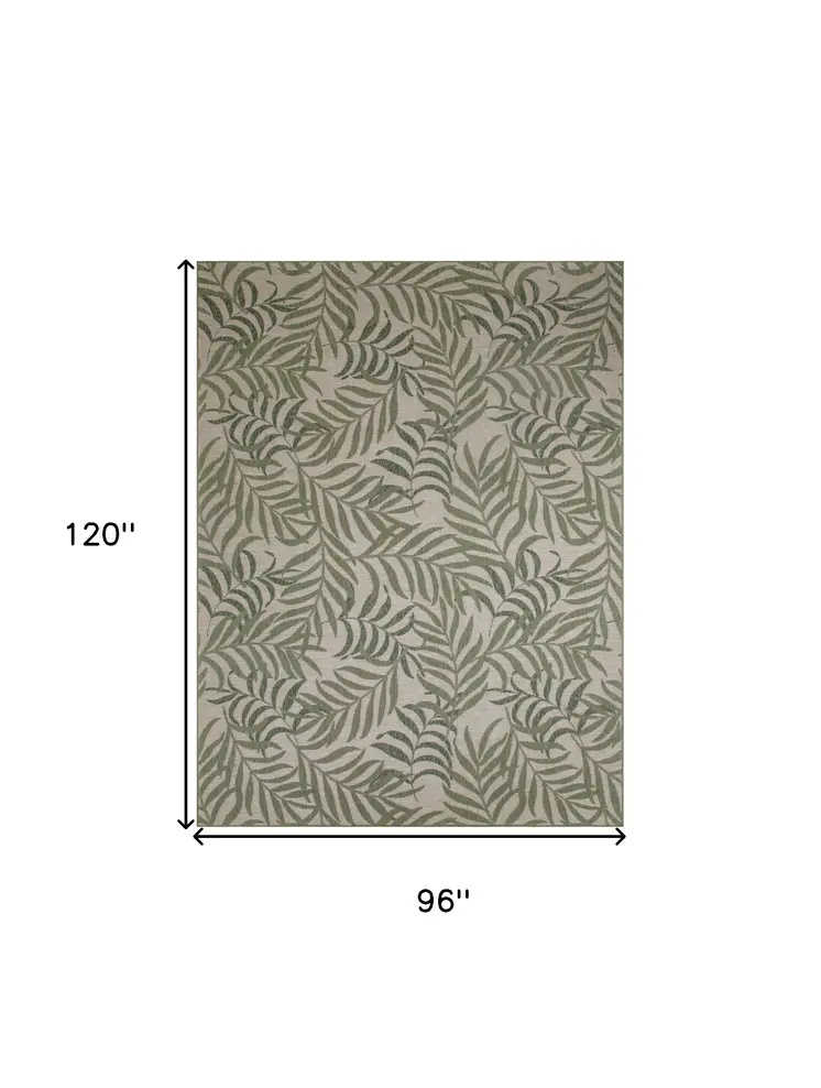 8' X 10' Ivory And Green Palm Leaf Indoor Outdoor Area Rug