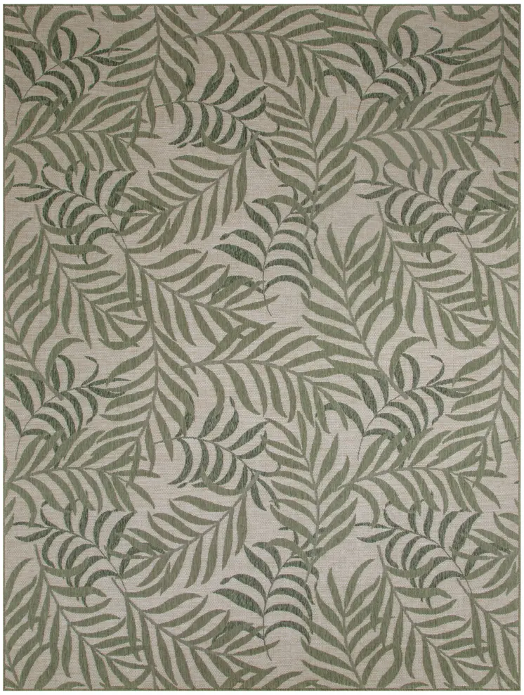 8' X 10' Ivory And Green Palm Leaf Indoor Outdoor Area Rug