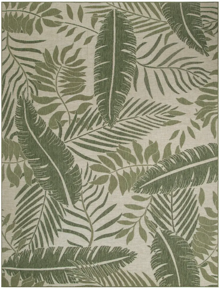 8' X 10' Ivory And Green Palm Leaf Indoor Outdoor Area Rug