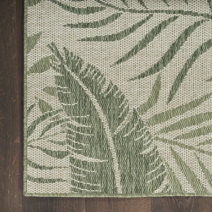 8' X 10' Ivory And Green Palm Leaf Indoor Outdoor Area Rug