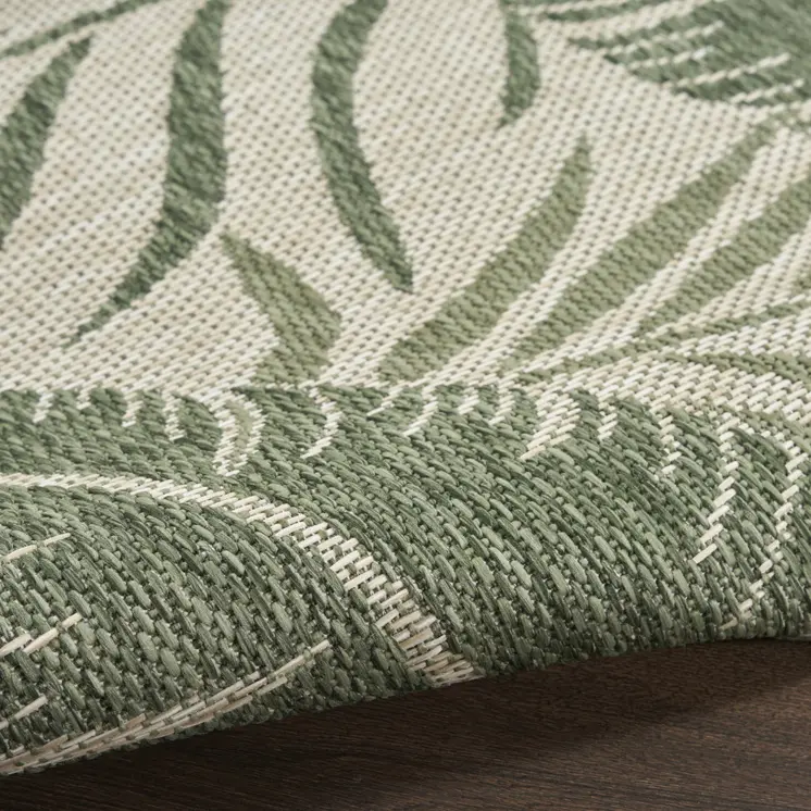 8' X 10' Ivory And Green Palm Leaf Indoor Outdoor Area Rug