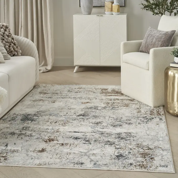 5' X 7' Ivory Gray and Brown Abstract Non Skid Area Rug