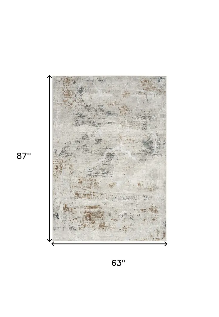 5' X 7' Ivory Gray and Brown Abstract Non Skid Area Rug