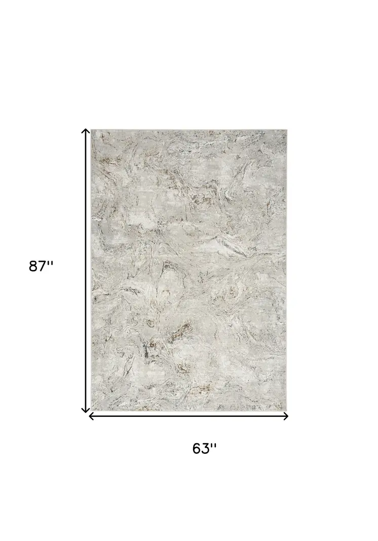 5' X 7' Ivory Gray and Brown Abstract Non Skid Area Rug