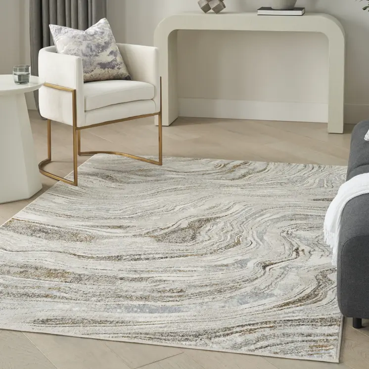 5' X 7' Gold Gray and Ivory Abstract Non Skid Area Rug