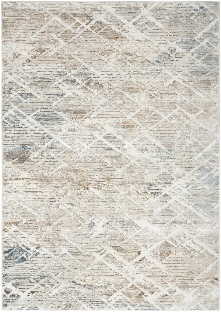 5' X 7' Ivory Blue and Gray Abstract Non Skid Area Rug