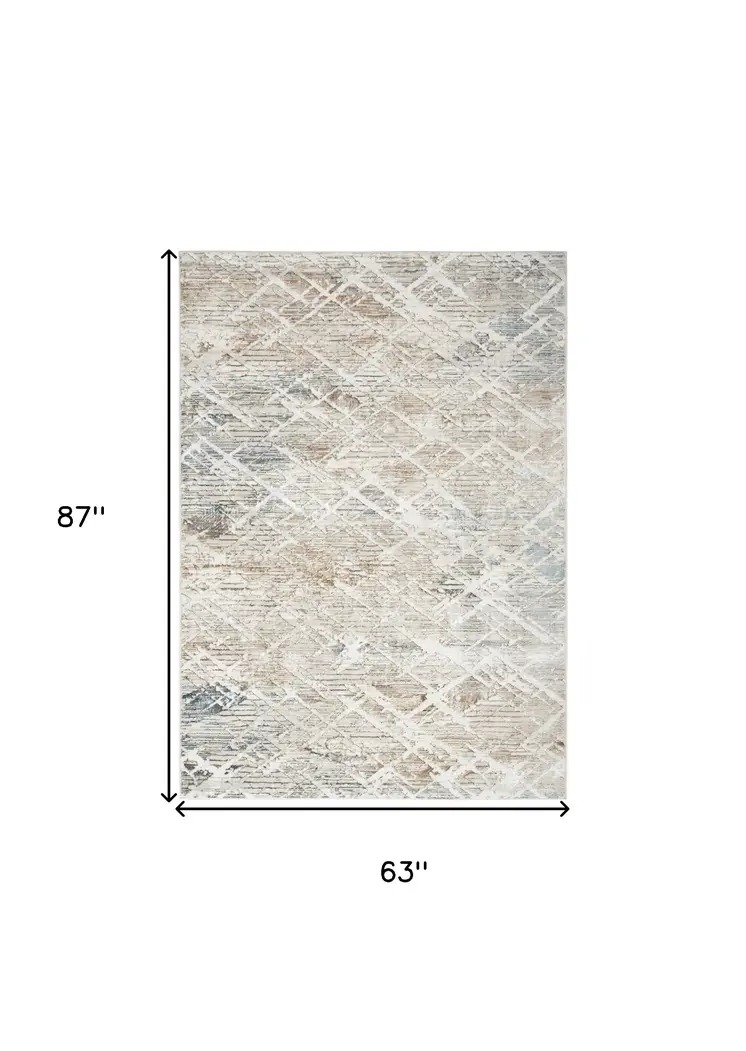 5' X 7' Ivory Blue and Gray Abstract Non Skid Area Rug