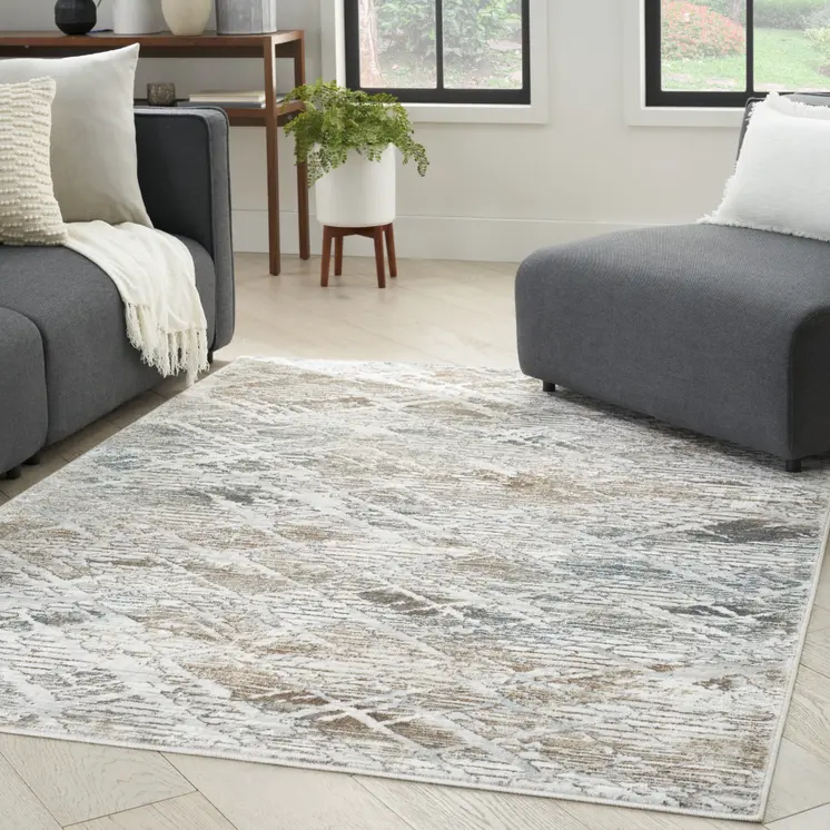 5' X 7' Ivory Blue and Gray Abstract Non Skid Area Rug
