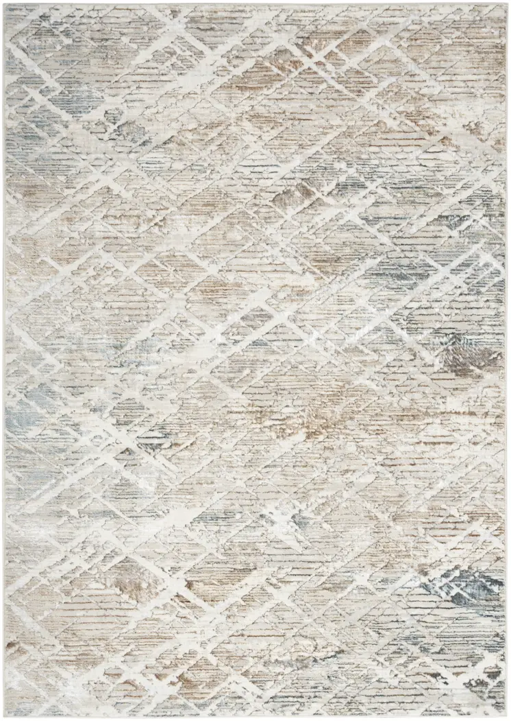 5' X 7' Ivory Blue and Gray Abstract Non Skid Area Rug