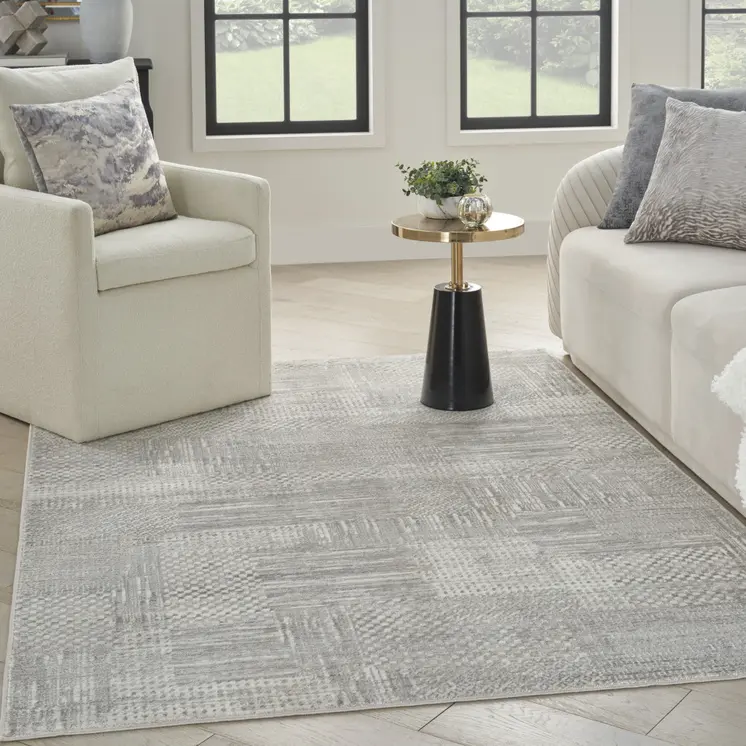 5' X 7' Silver and Gray Abstract Non Skid Area Rug