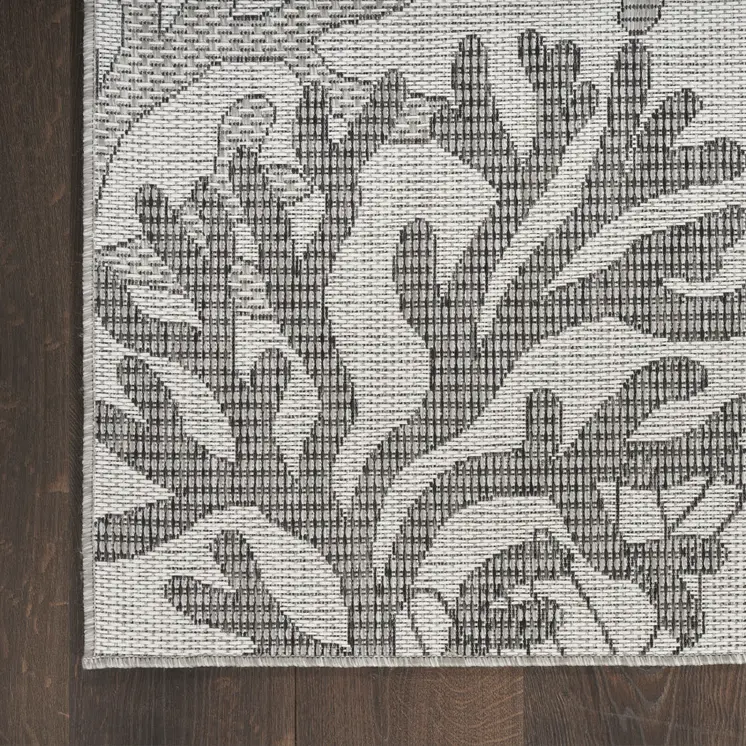 8' X 10' Gray Black And Ivory Nautical Indoor Outdoor Area Rug