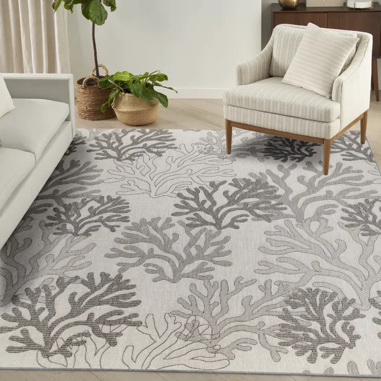 8' X 10' Gray Black And Ivory Nautical Indoor Outdoor Area Rug