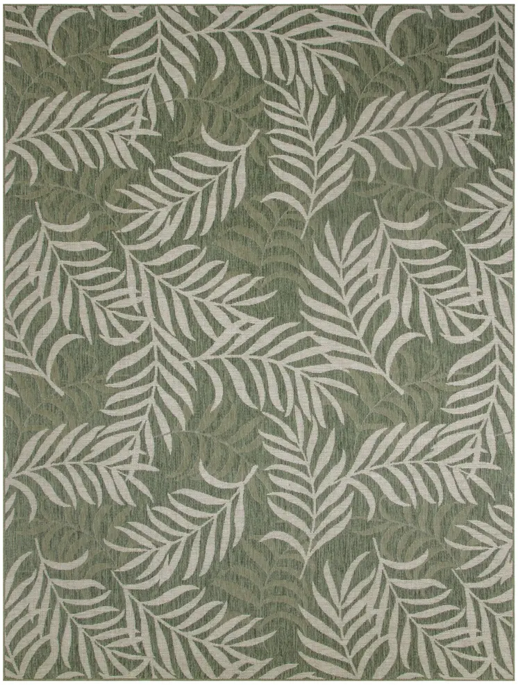 8' X 10' Ivory And Green Palm Leaf Indoor Outdoor Area Rug