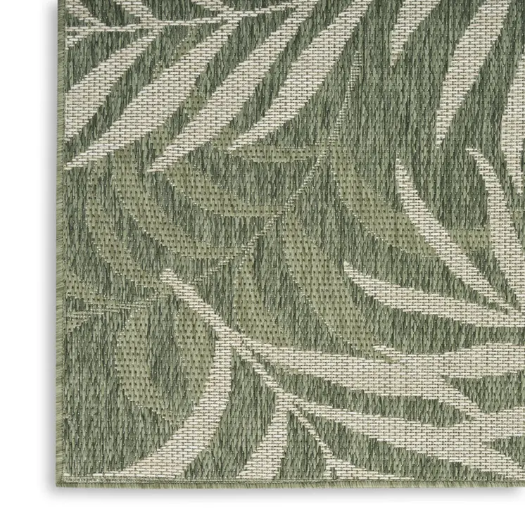 8' X 10' Ivory And Green Palm Leaf Indoor Outdoor Area Rug