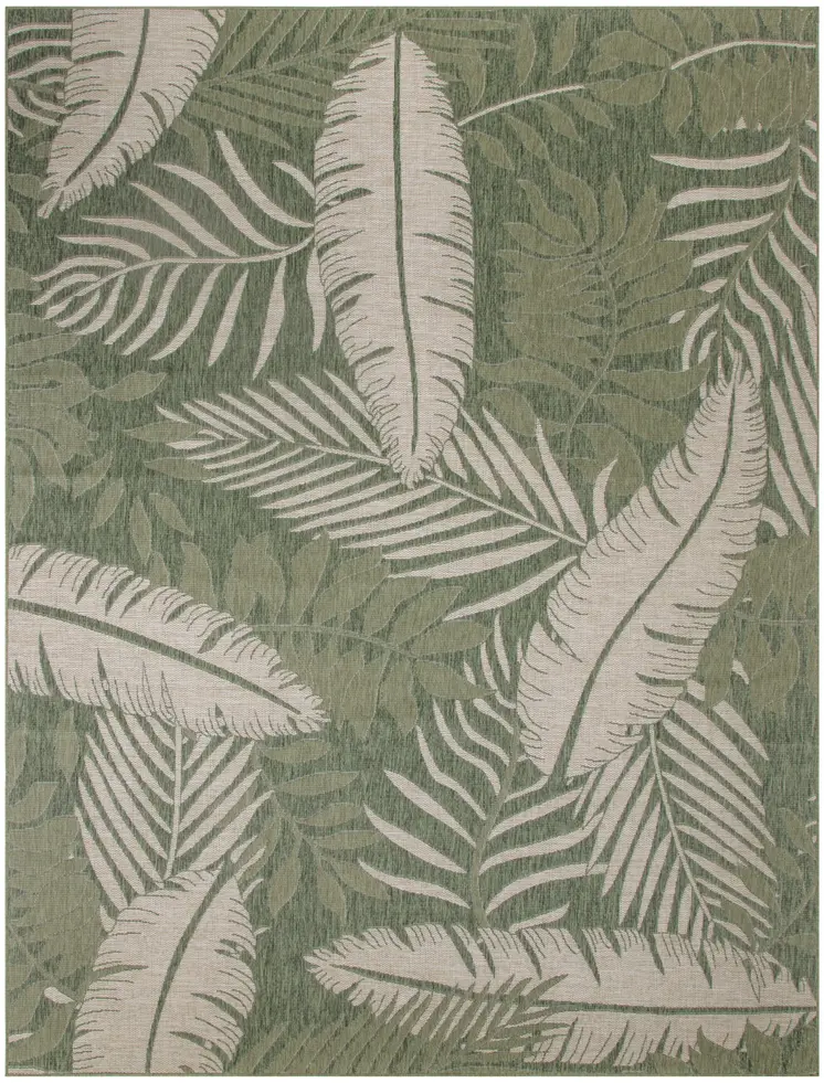 8' X 10' Ivory And Green Palm Leaf Indoor Outdoor Area Rug