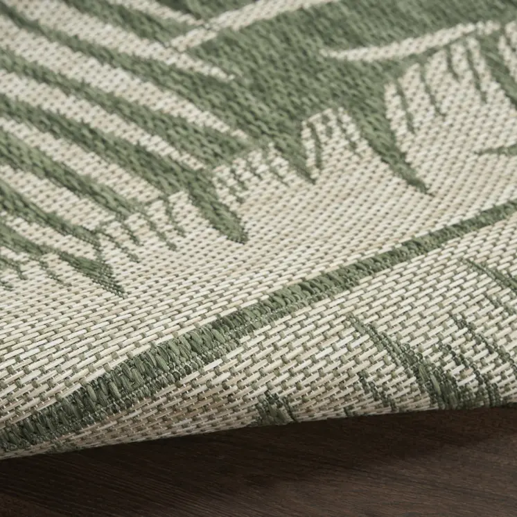 8' X 10' Ivory And Green Palm Leaf Indoor Outdoor Area Rug