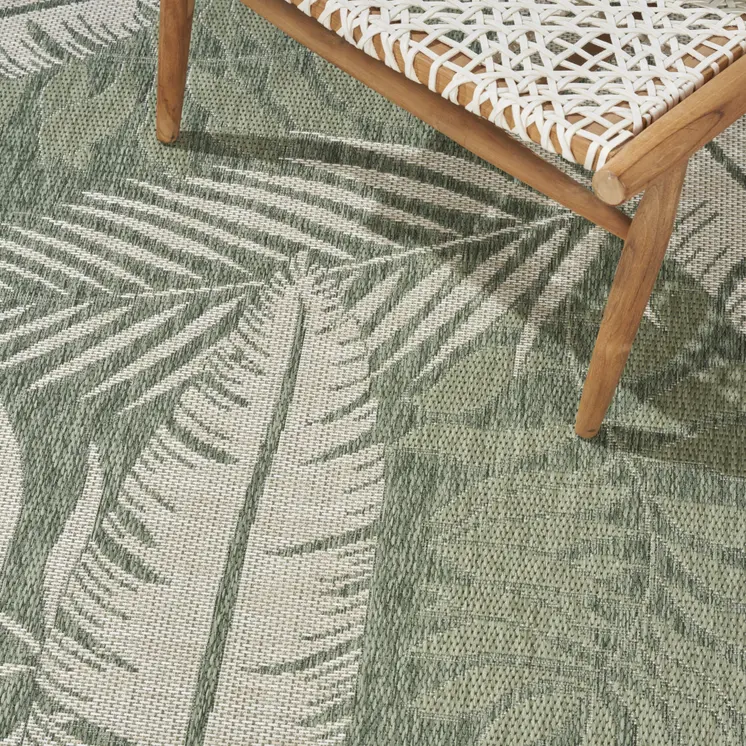 8' X 10' Ivory And Green Palm Leaf Indoor Outdoor Area Rug
