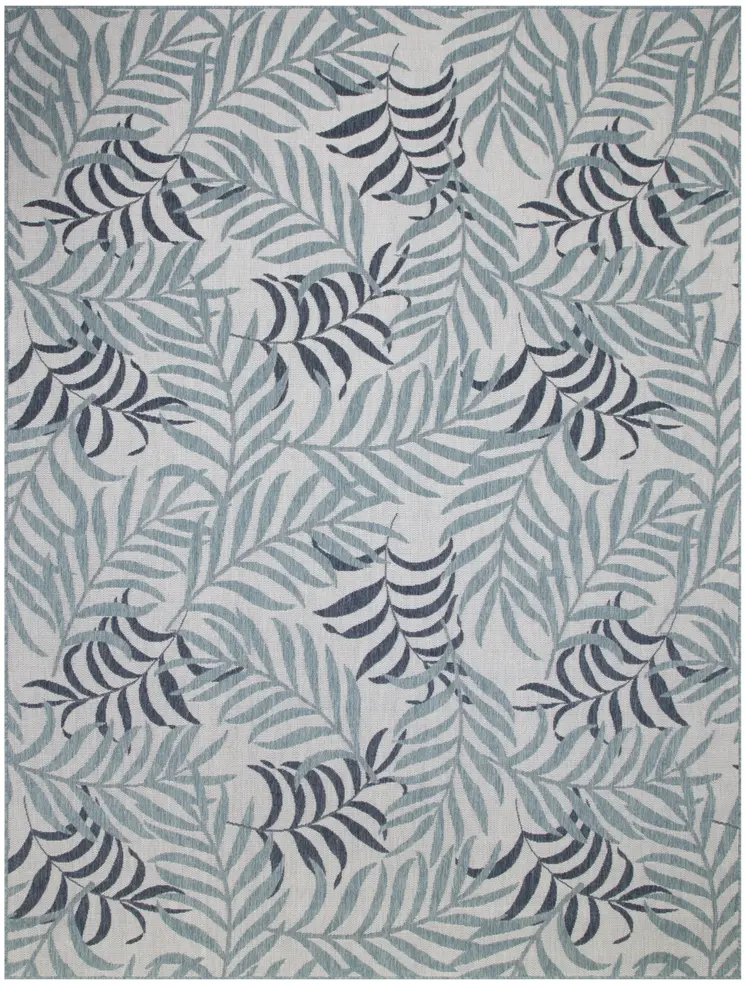 8' X 10' Ivory Sky Blue And Blue Palm Leaf Indoor Outdoor Area Rug