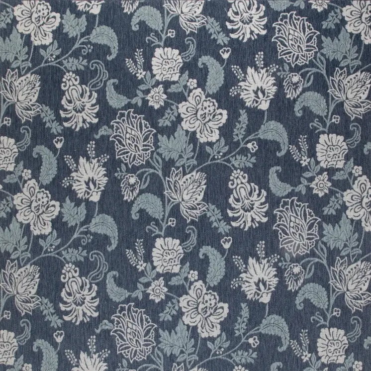 8' X 10' Navy Blue Sky Blue And Ivory Floral Indoor Outdoor Area Rug