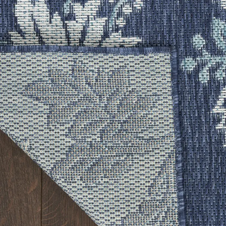 8' X 10' Navy Blue Sky Blue And Ivory Floral Indoor Outdoor Area Rug