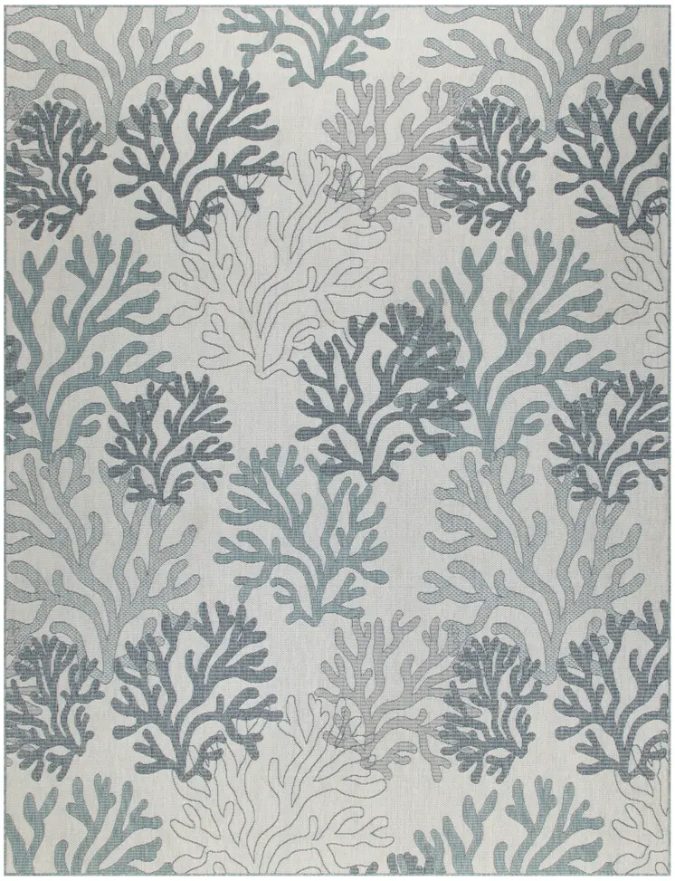 8' X 10' Navy Blue Sky Blue And Ivory Nautical Indoor Outdoor Area Rug