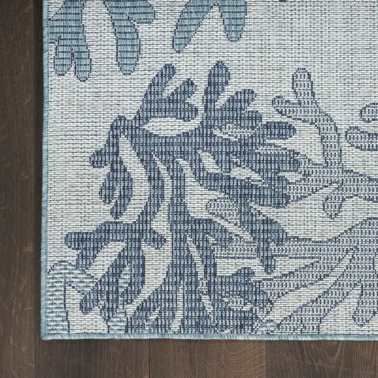 8' X 10' Navy Blue Sky Blue And Ivory Nautical Indoor Outdoor Area Rug