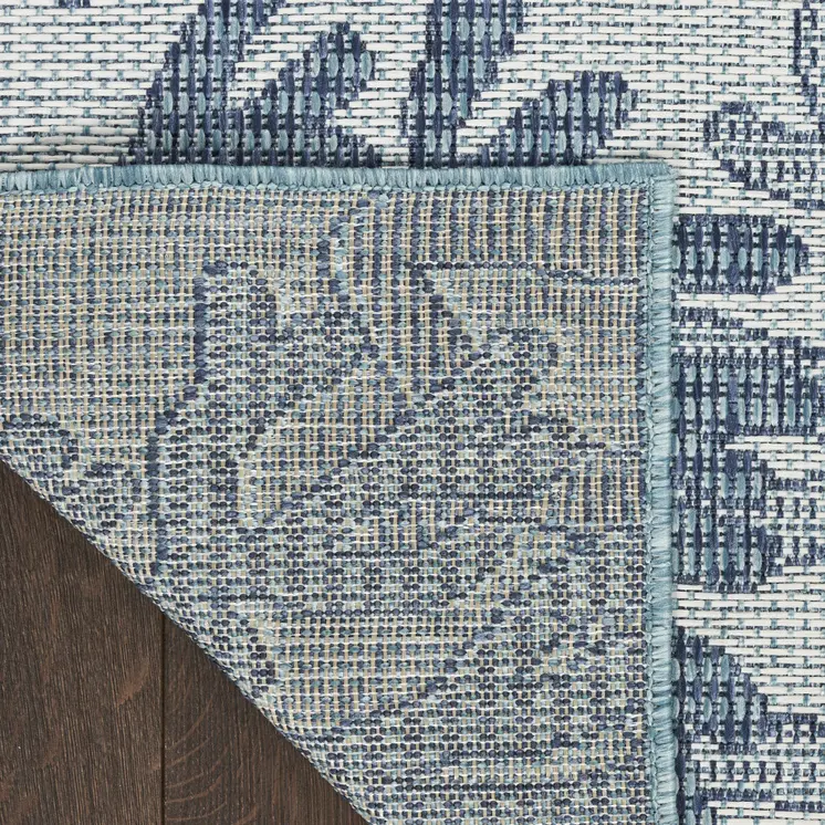 8' X 10' Navy Blue Sky Blue And Ivory Nautical Indoor Outdoor Area Rug