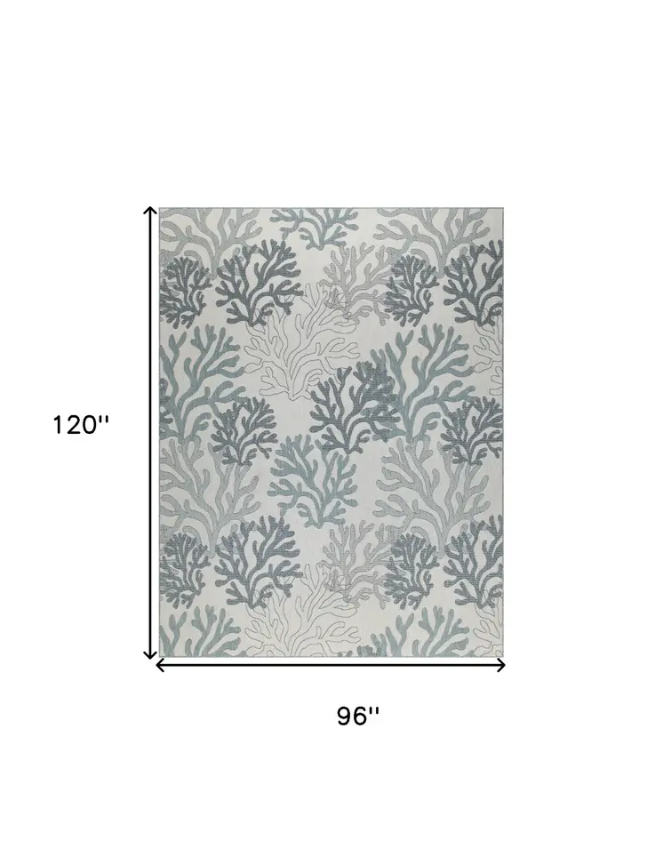 8' X 10' Navy Blue Sky Blue And Ivory Nautical Indoor Outdoor Area Rug
