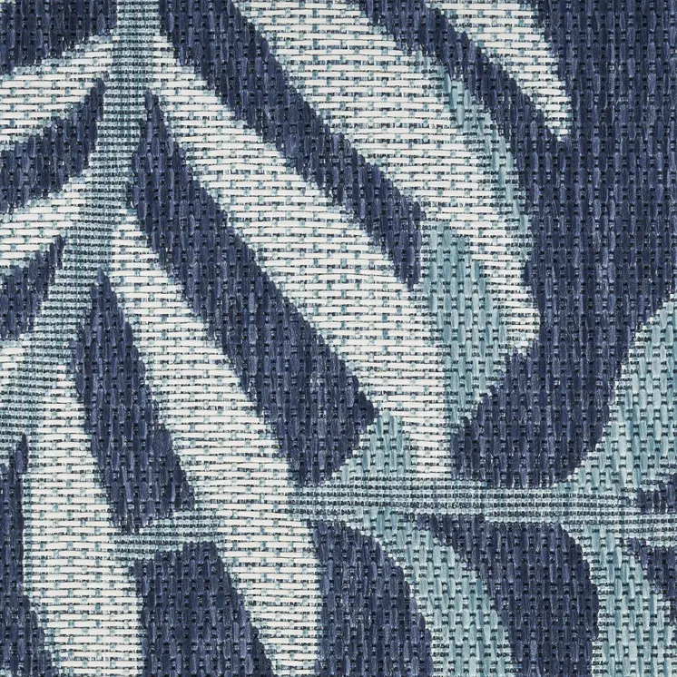 8' X 10' Navy Blue Sky Blue And Ivory Palm Leaf Indoor Outdoor Area Rug