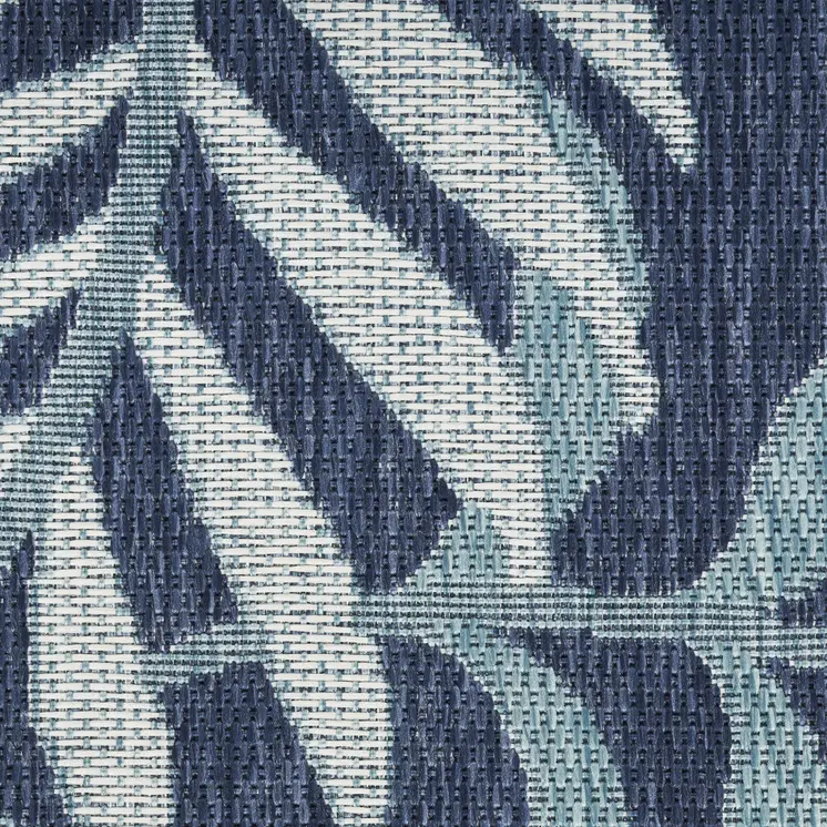 8' X 10' Navy Blue Sky Blue And Ivory Palm Leaf Indoor Outdoor Area Rug