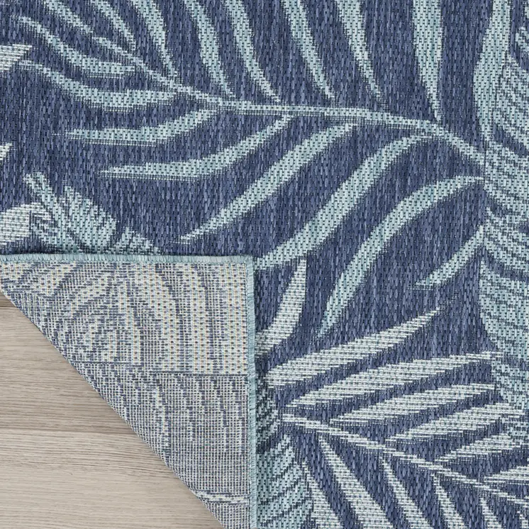 8' X 10' Navy Blue Sky Blue And Ivory Palm Leaf Indoor Outdoor Area Rug