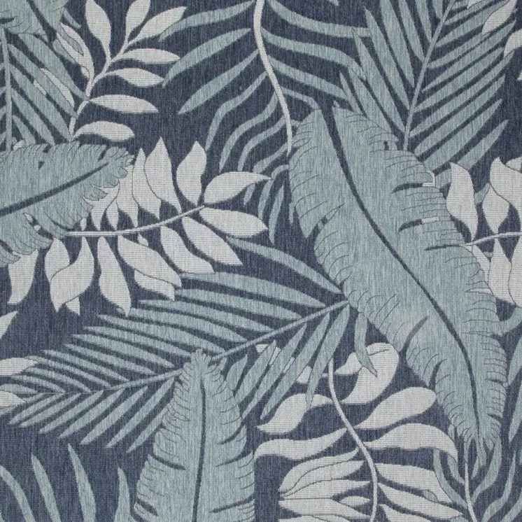 8' X 10' Navy Blue Sky Blue And Ivory Palm Leaf Indoor Outdoor Area Rug