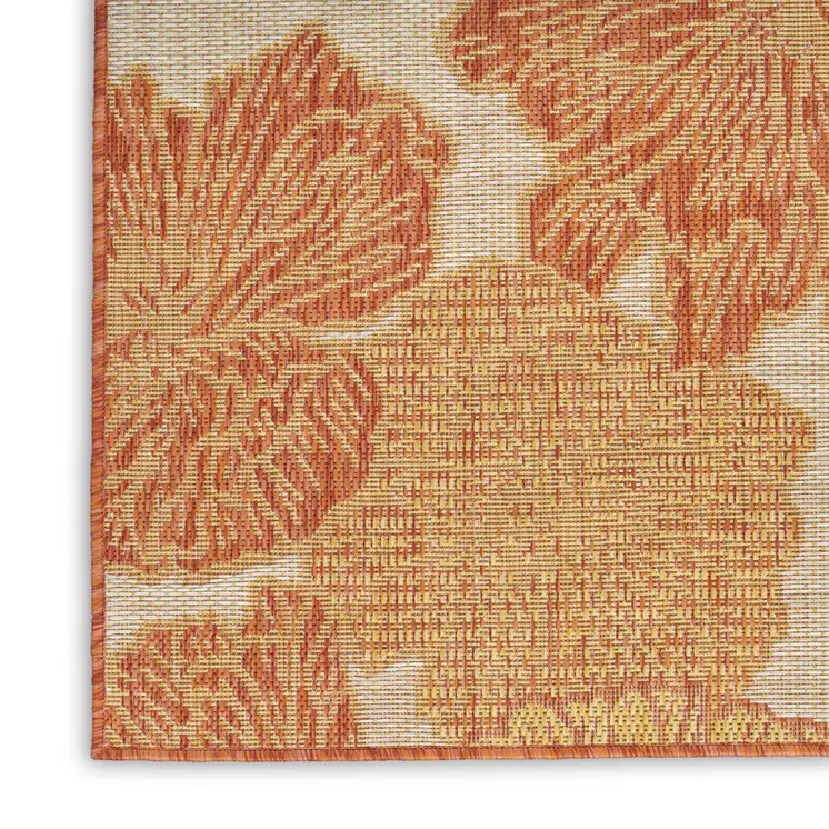8' X 10' Coral And Beige Floral Indoor Outdoor Area Rug