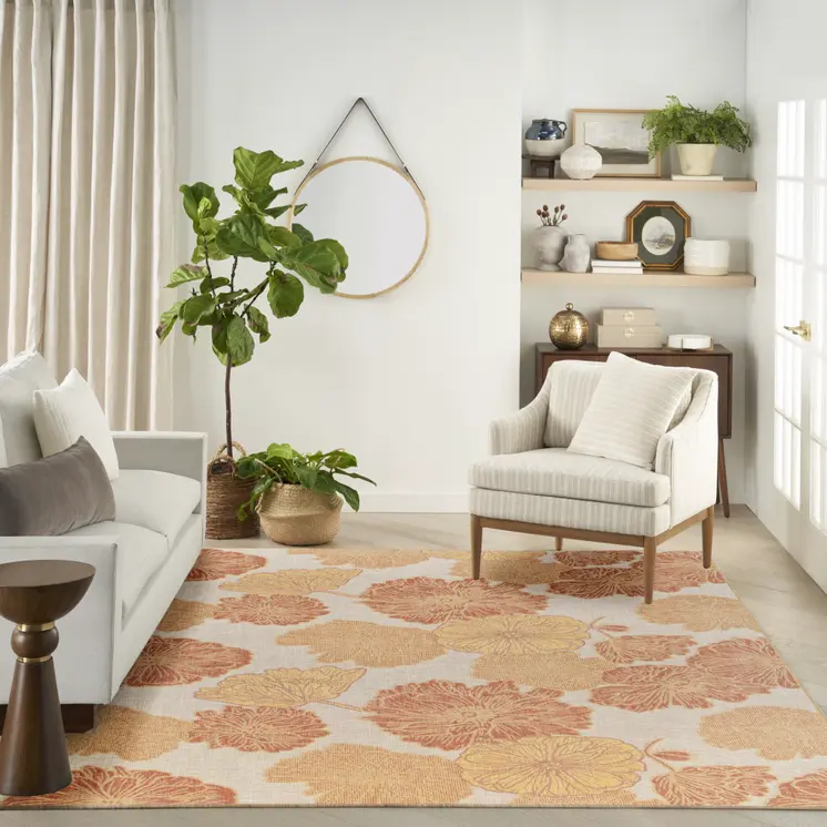 8' X 10' Coral And Beige Floral Indoor Outdoor Area Rug