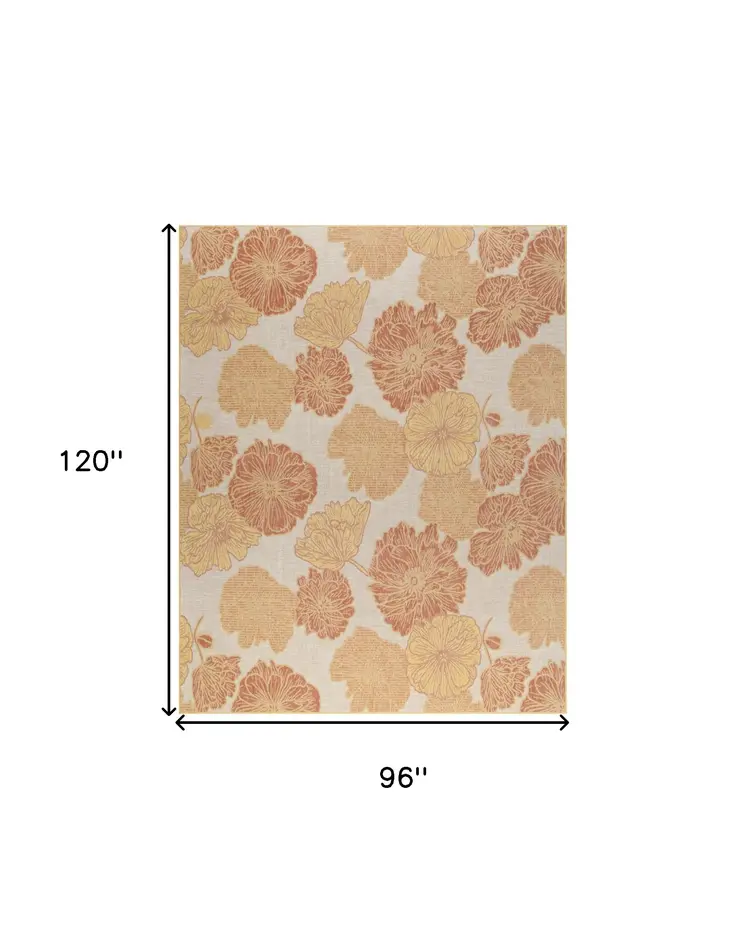 8' X 10' Coral And Beige Floral Indoor Outdoor Area Rug