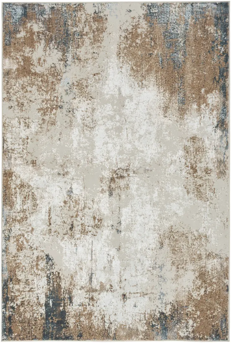 5' X 7' Ivory Black and Taupe Abstract Distressed Non Skid Area Rug