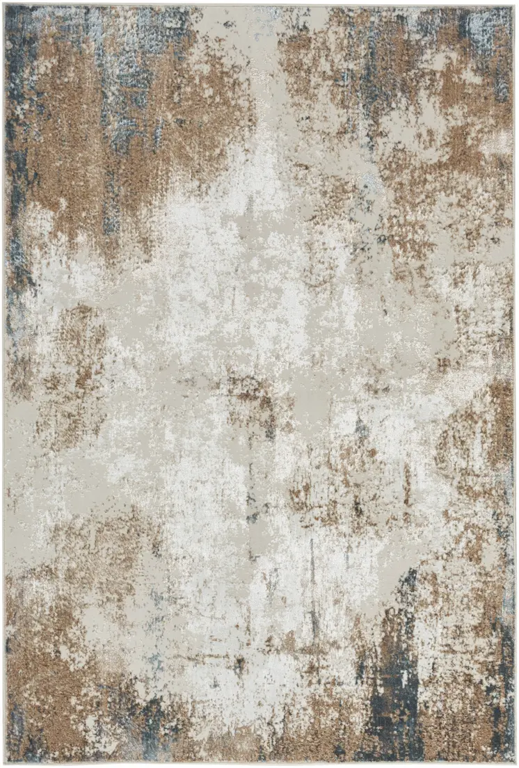 5' X 7' Ivory Black and Taupe Abstract Distressed Non Skid Area Rug